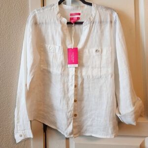 Issac Mizrihi 100% white linen blouse size Medium